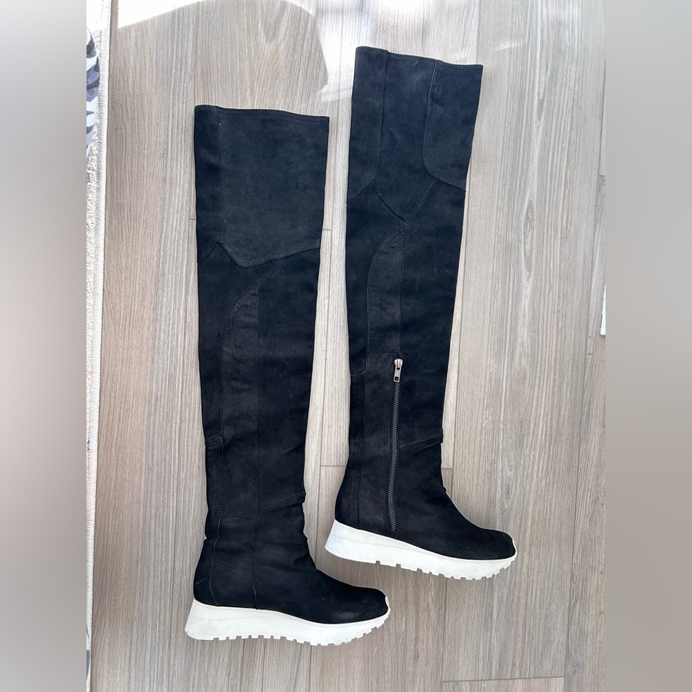 Vibram Black Over-the-Knee Boots with White Soles 35